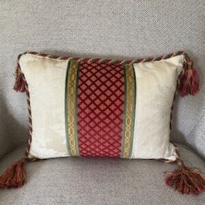 Small Accent Pillow Cover, Italian Made, Creme/Red/Green/Gold